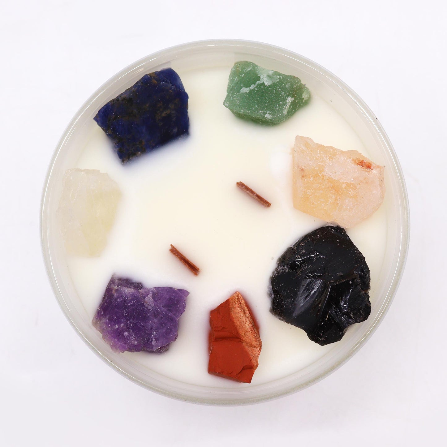 Seven Chakra Large Crystal Candle – 640g | Moon Beams Fragrance with Seven Gemstones