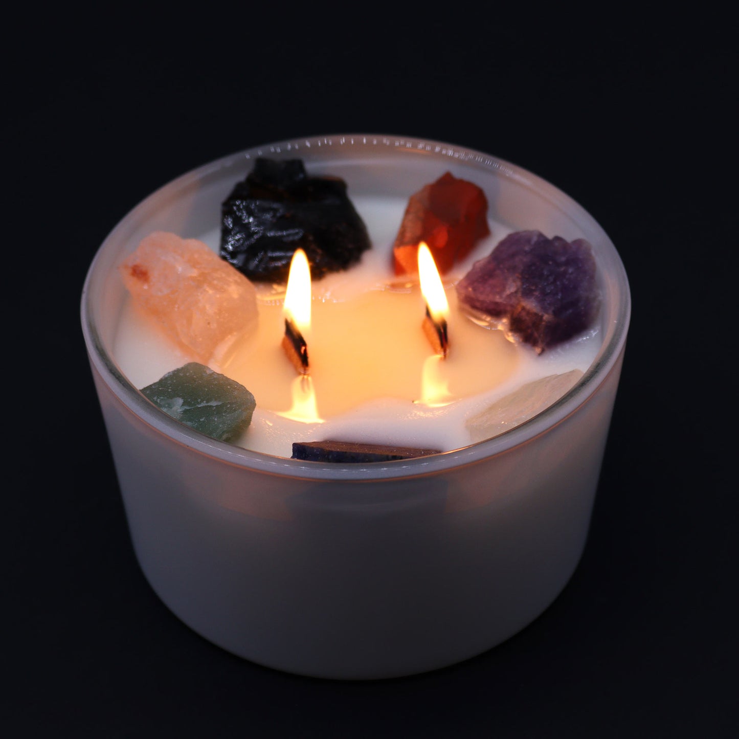 Seven Chakra Large Crystal Candle – 640g | Moon Beams Fragrance with Seven Gemstones