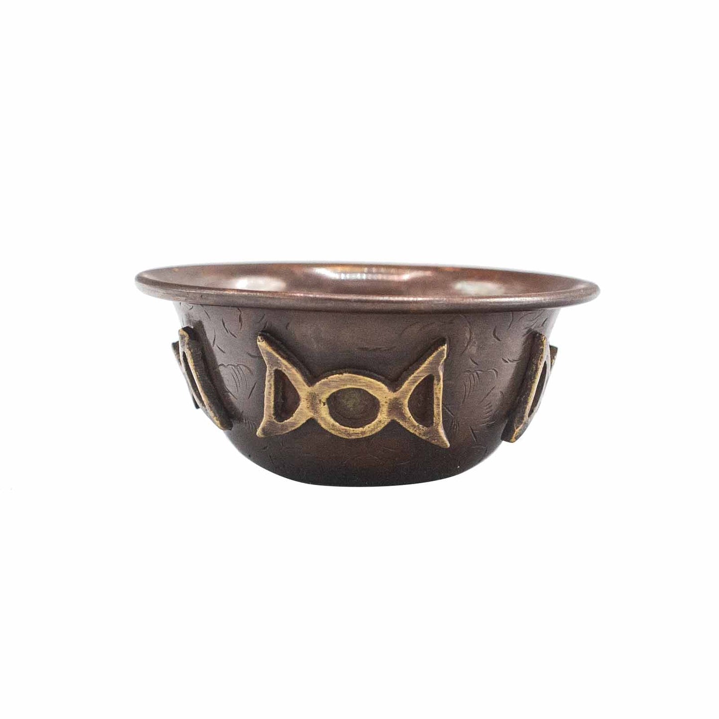 Antique Copper-Tone Ritual Offering Bowl – Triple Moon Design | Vessel for Incense & Ritual Use