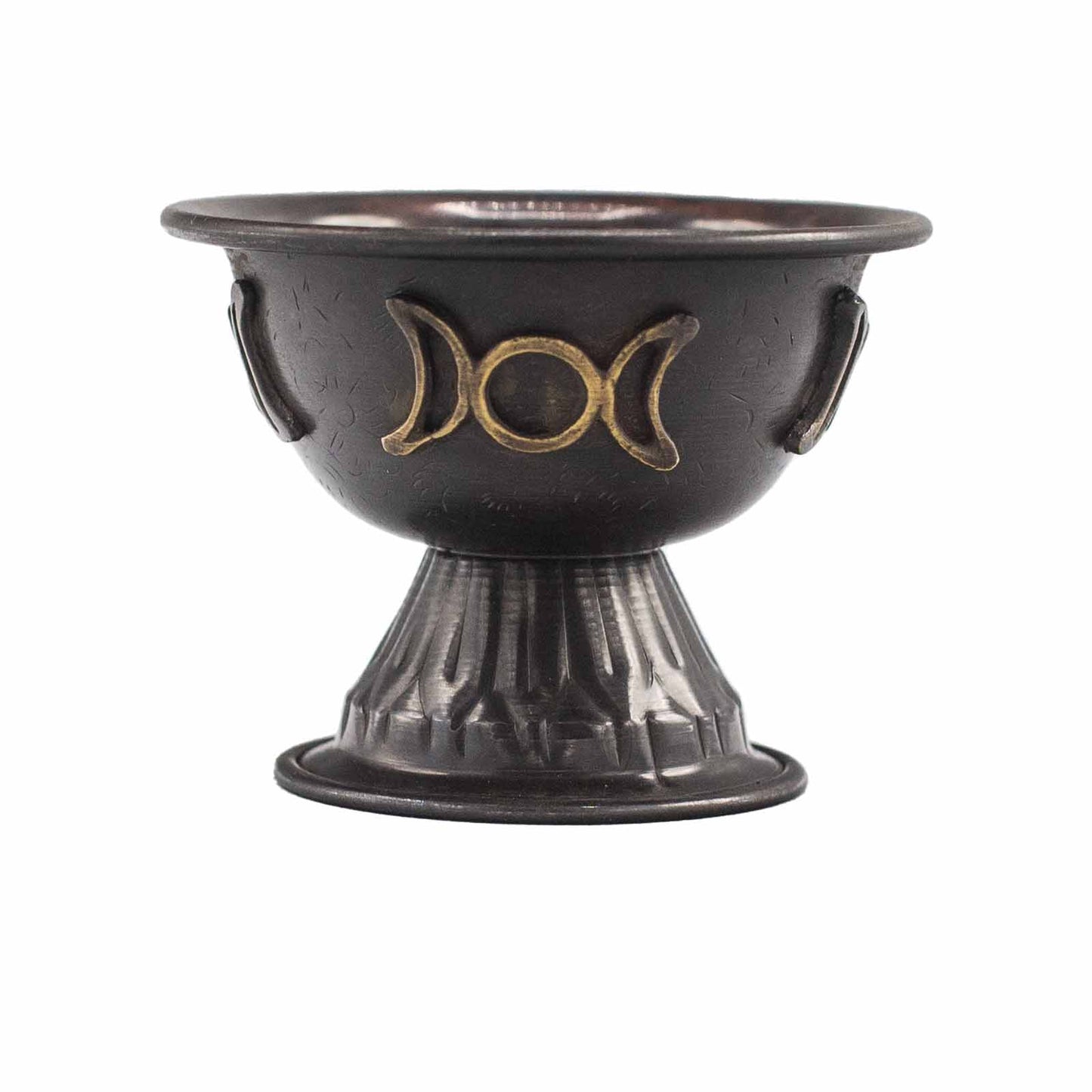 Antique Copper-Tone Ritual Offering Chalice – Triple Moon Design | Vessel for Incense & Ritual Use