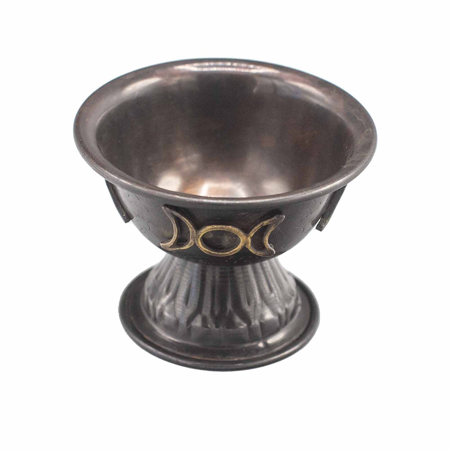 Antique Copper-Tone Ritual Offering Chalice – Triple Moon Design | Vessel for Incense & Ritual Use