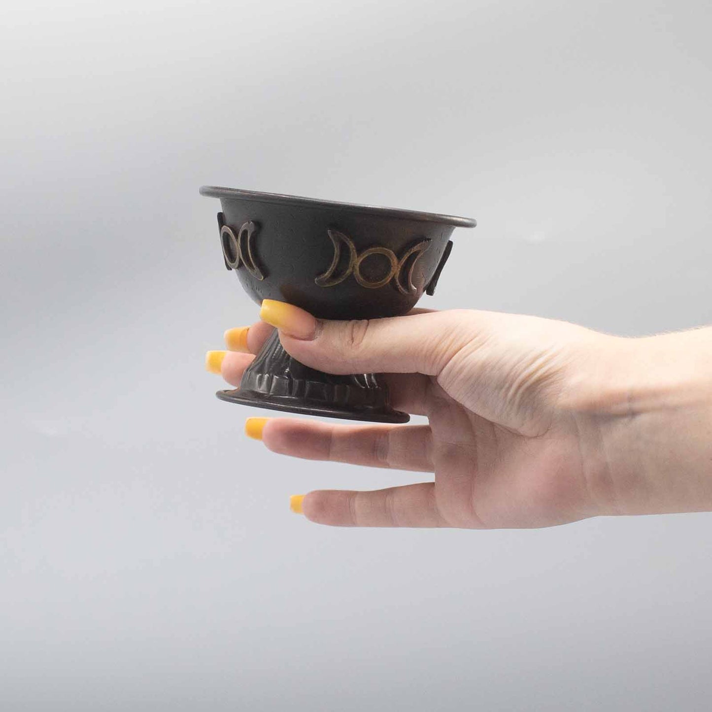 Antique Copper-Tone Ritual Offering Chalice – Triple Moon Design | Vessel for Incense & Ritual Use