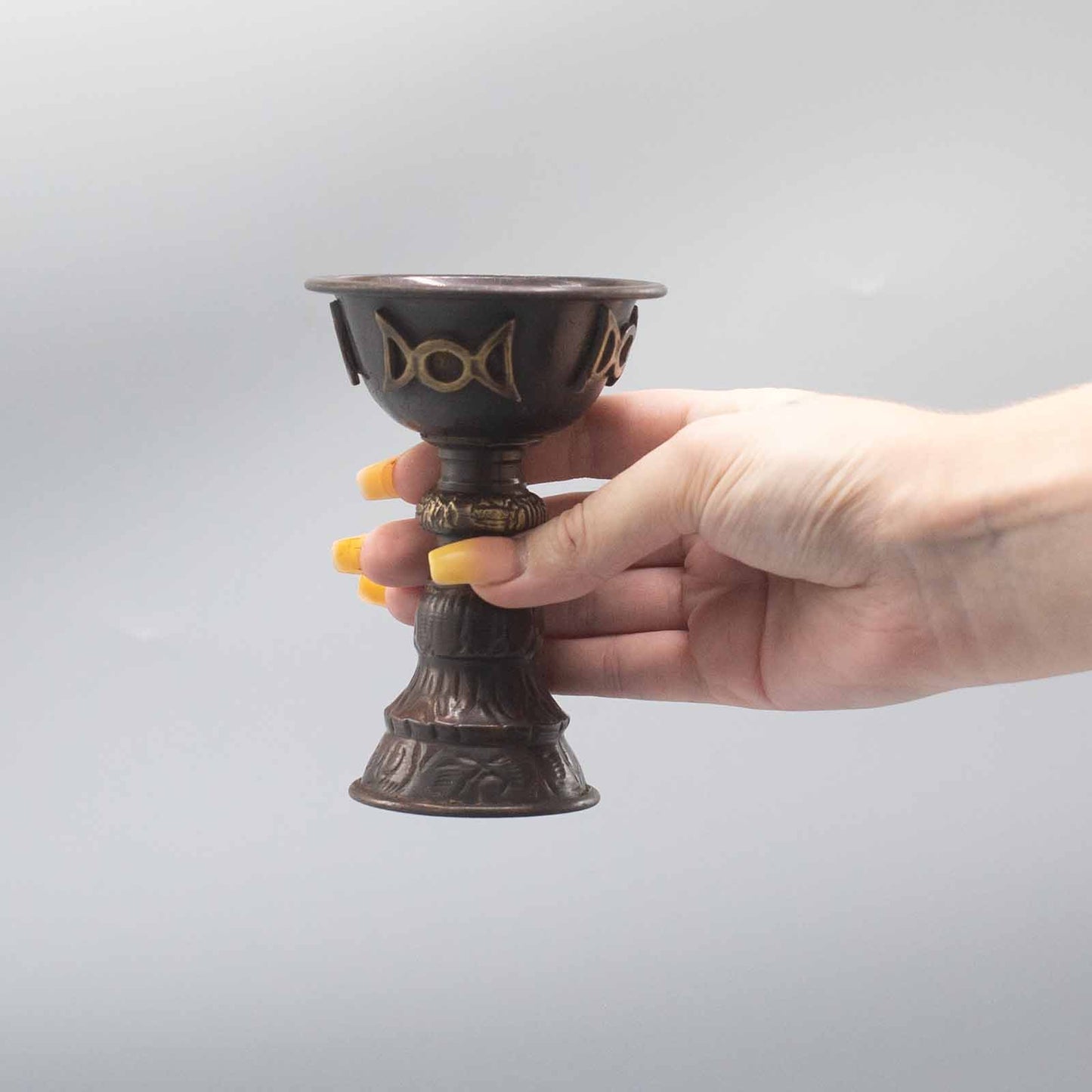 Antique Copper-Tone Ritual Offering Goblet – Triple Moon Design | Vessel for Incense & Ritual Use