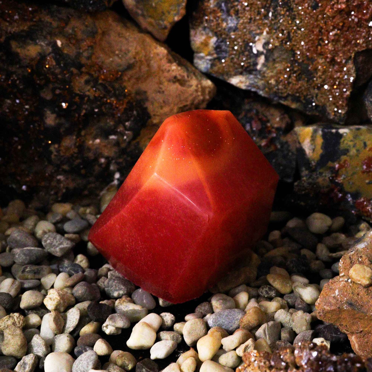 Crystal Fire Elemental Soap Bar – Flames & Fire | Hidden Red Carnelian, Red Jasper or Yellow Aventurine