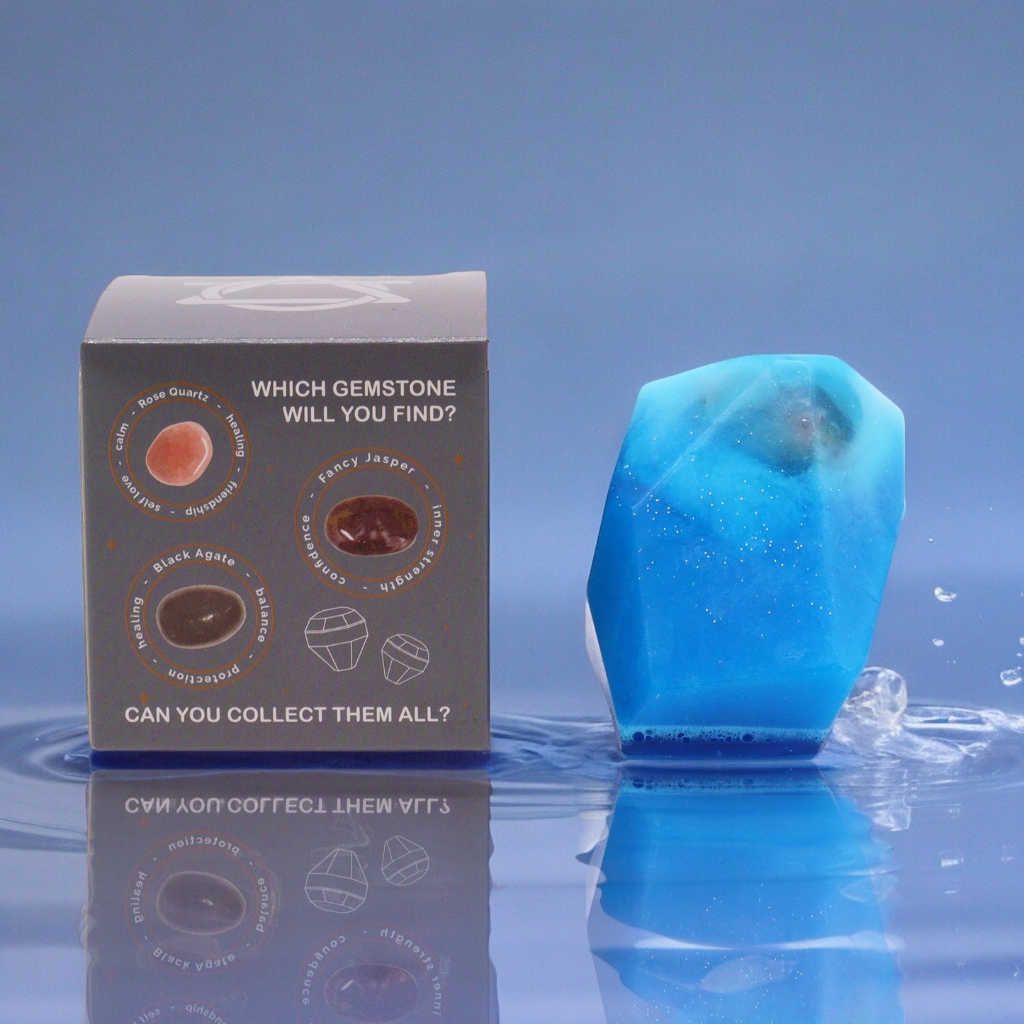 Crystal Water Elemental Soap Bar – Water & Ice | Hidden Rose Quartz, Fancy Jasper or Black Agate
