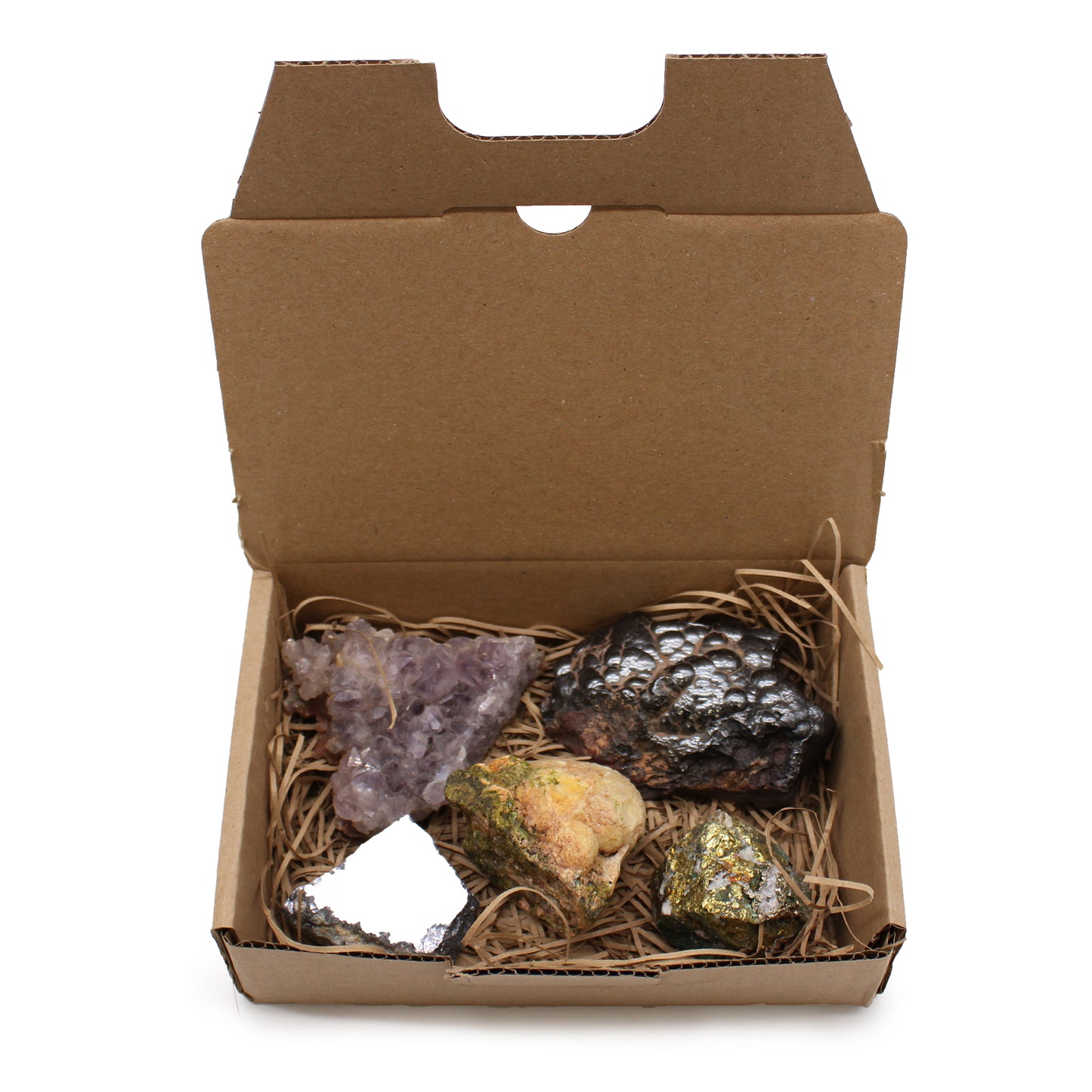 5-Pack Rare Mineral Specimens – Mix 2 | Amethyst, Epidote, Natural Hematite, Galena & Chalcopyrite