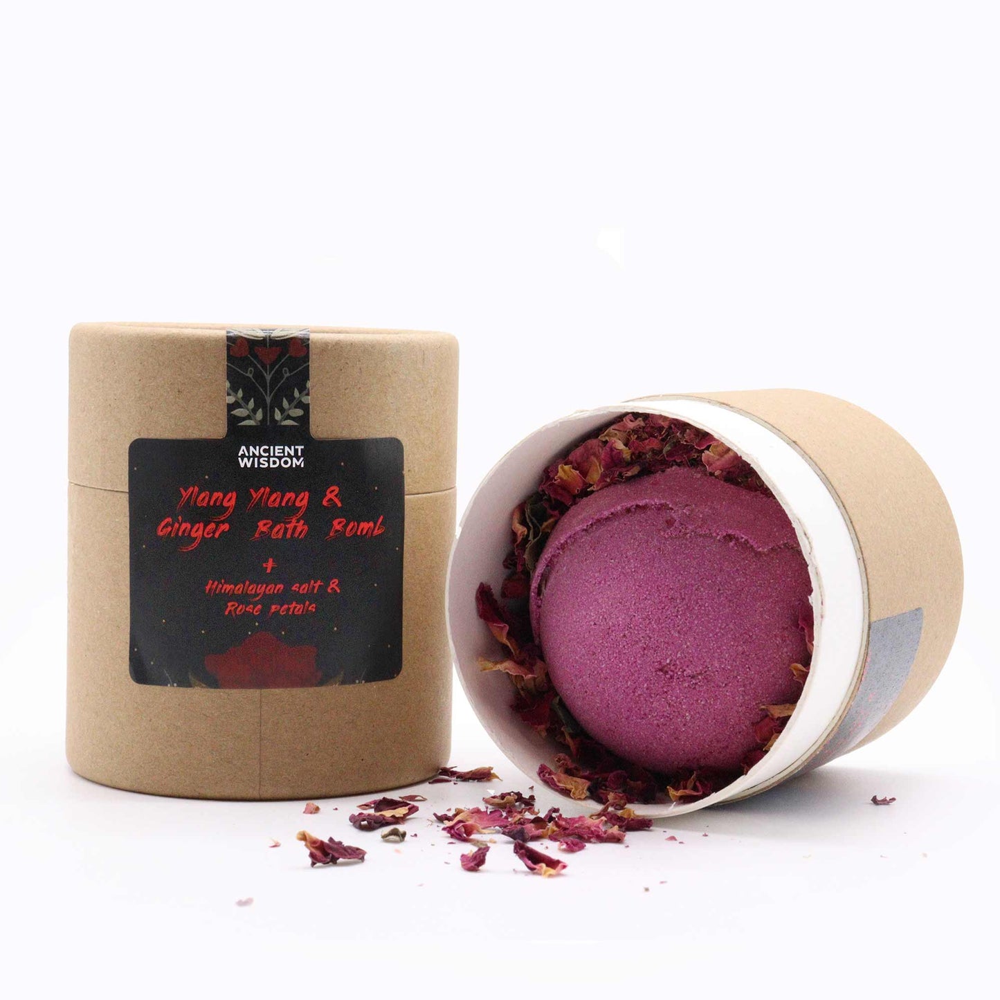 Cupid's Self Care Aromatherapy Bath Set – Bath Bomb, Himalayan Salt & Dried Flowers | Ylang Ylang & Ginger Essential Oils with Rose Petals