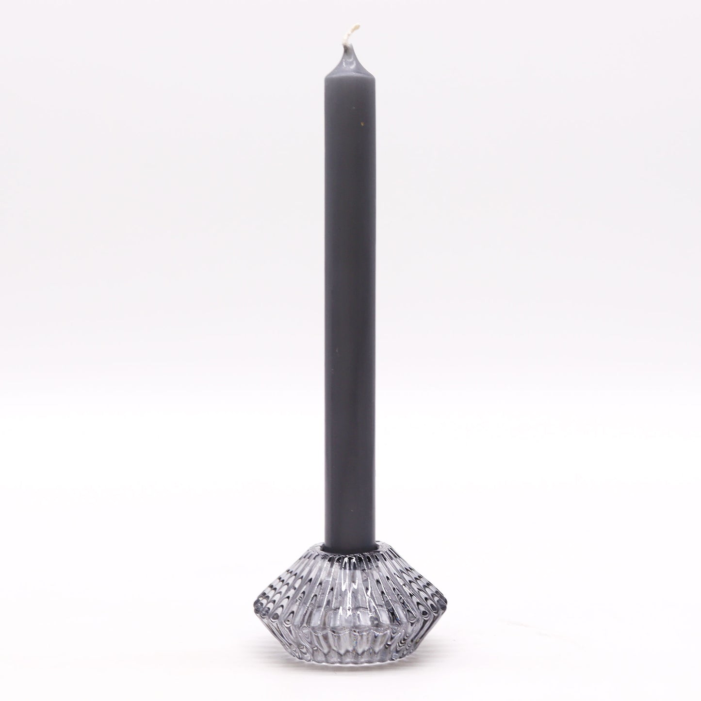 Flower Flip Pressed Glass Candle Holder – Midnight Grey | Fits Dinner Candles & Tea Lights