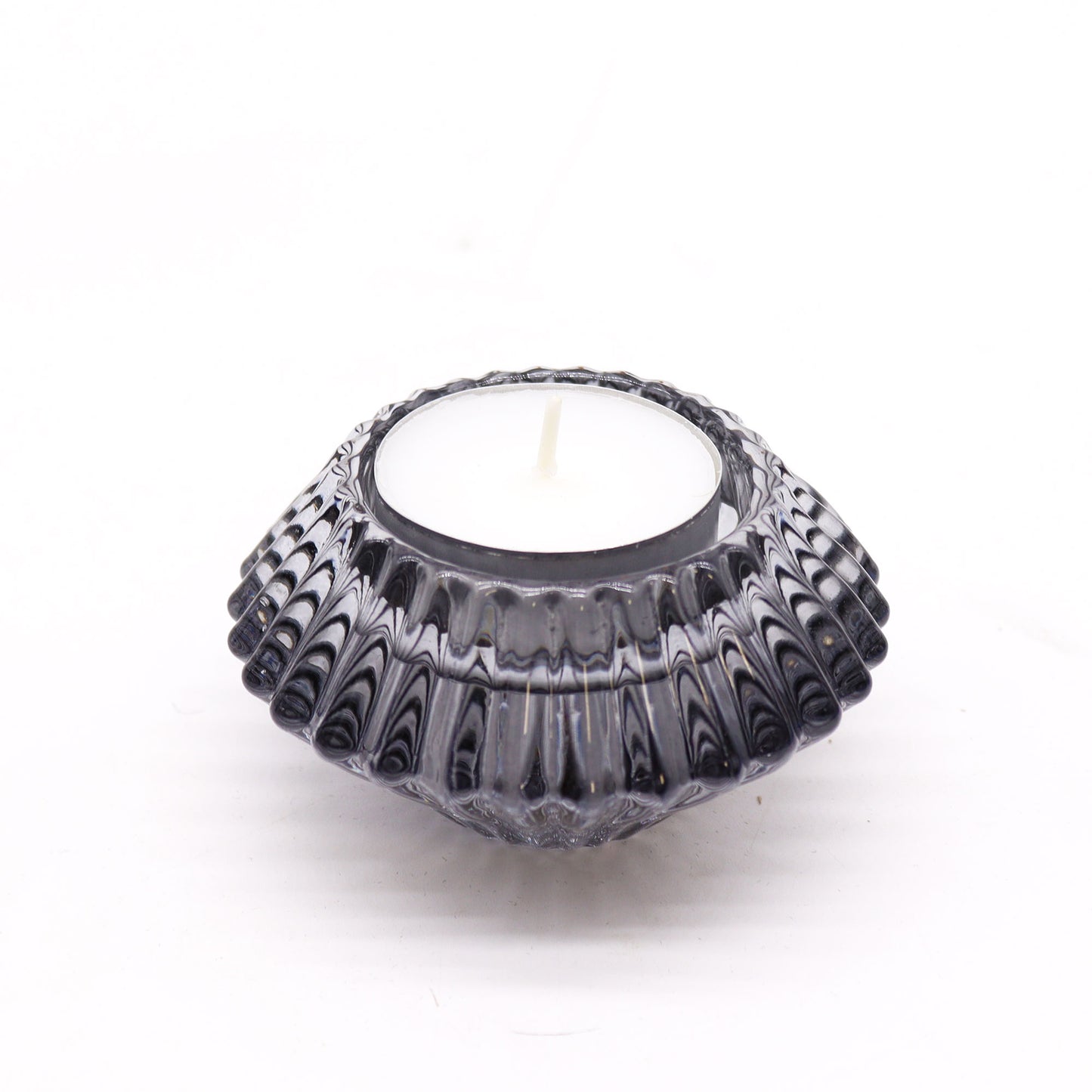Flower Flip Pressed Glass Candle Holder – Midnight Grey | Fits Dinner Candles & Tea Lights
