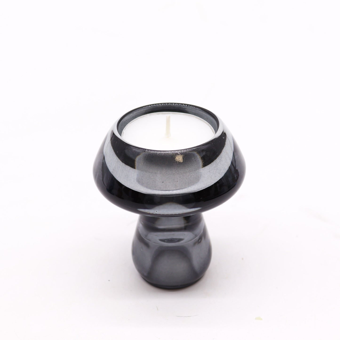 Mushroom Flip Pressed Glass Candle Holder – Midnight Grey | Fits Dinner Candles & Tea Lights