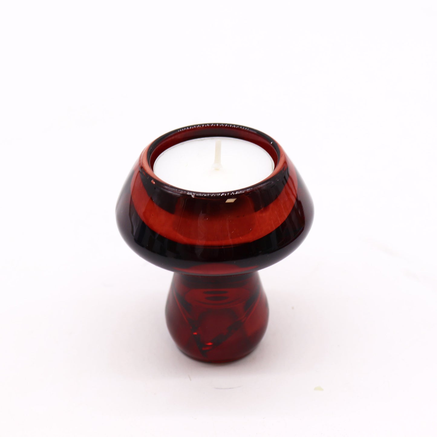 Mushroom Flip Pressed Glass Candle Holder – Vampire Red | Fits Dinner Candles & Tea Lights