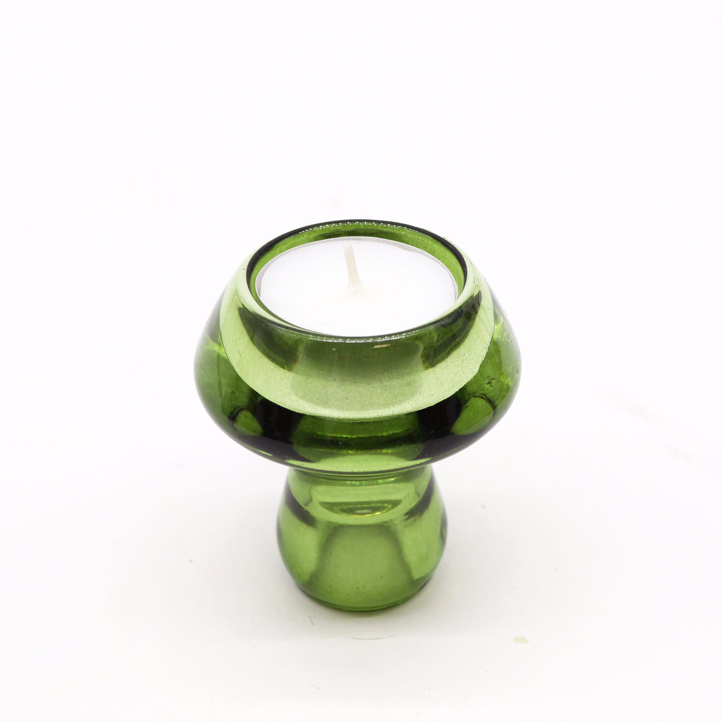 Mushroom Flip Pressed Glass Candle Holder – Jade Green | Fits Dinner Candles & Tea Lights