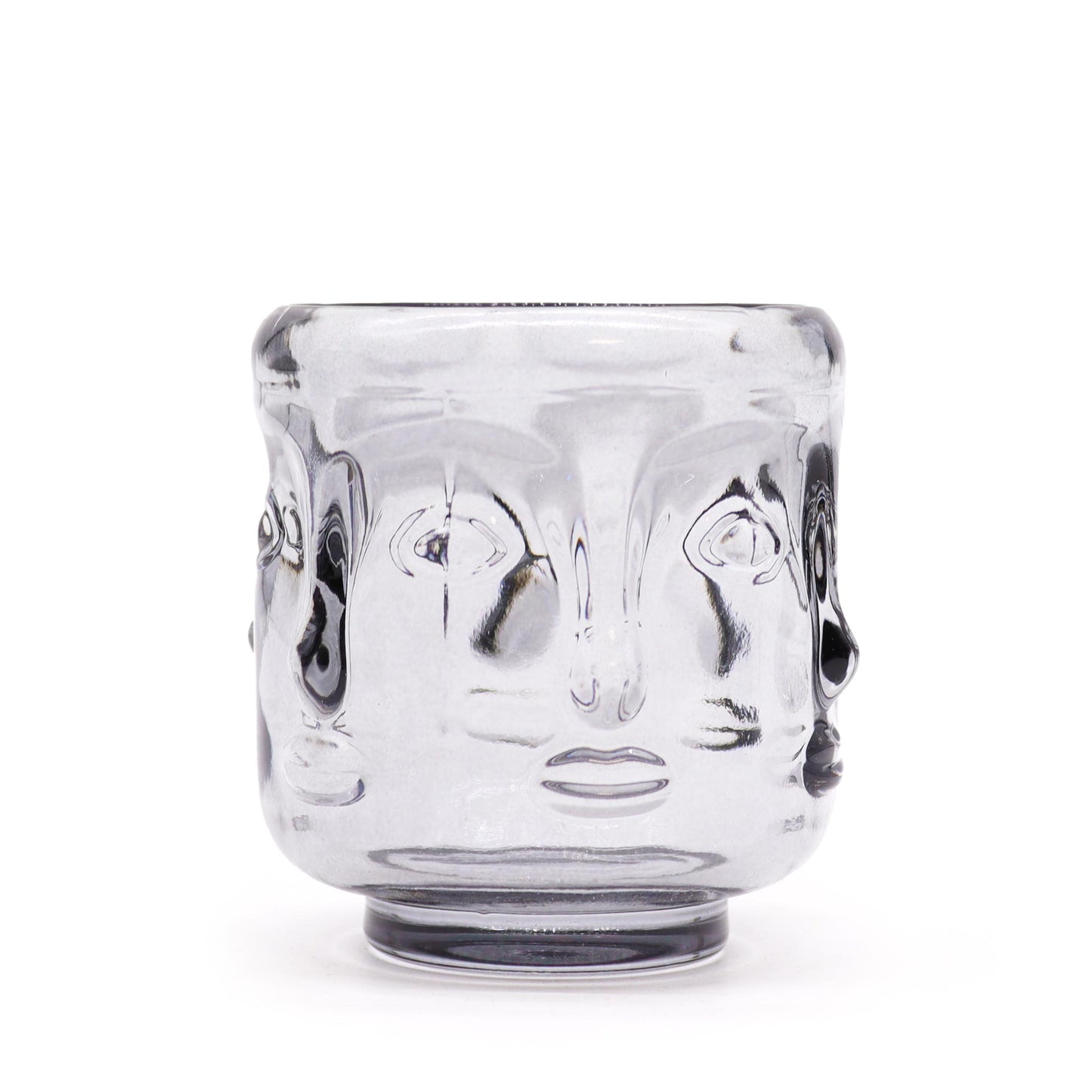 Buddha Face Pressed Glass Candle Holder – Midnight Grey | Fits Tea Lights