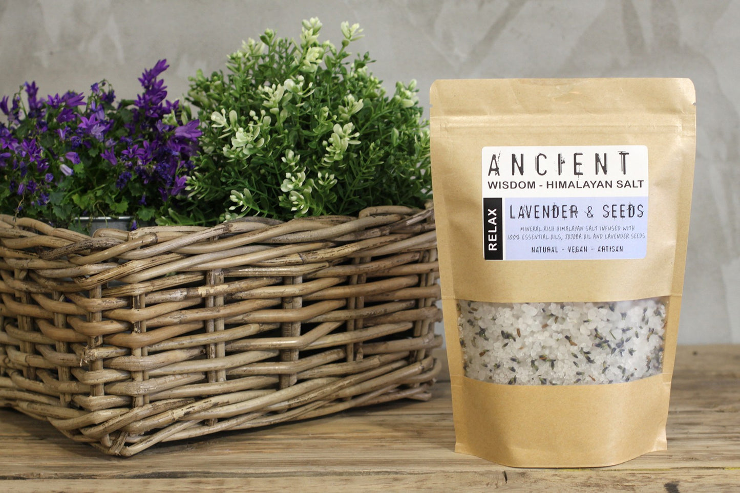 Relax Himalayan Bath Salt Blend – 500g | Lavender Essential Oil with Jojoba oil & Lavender seeds