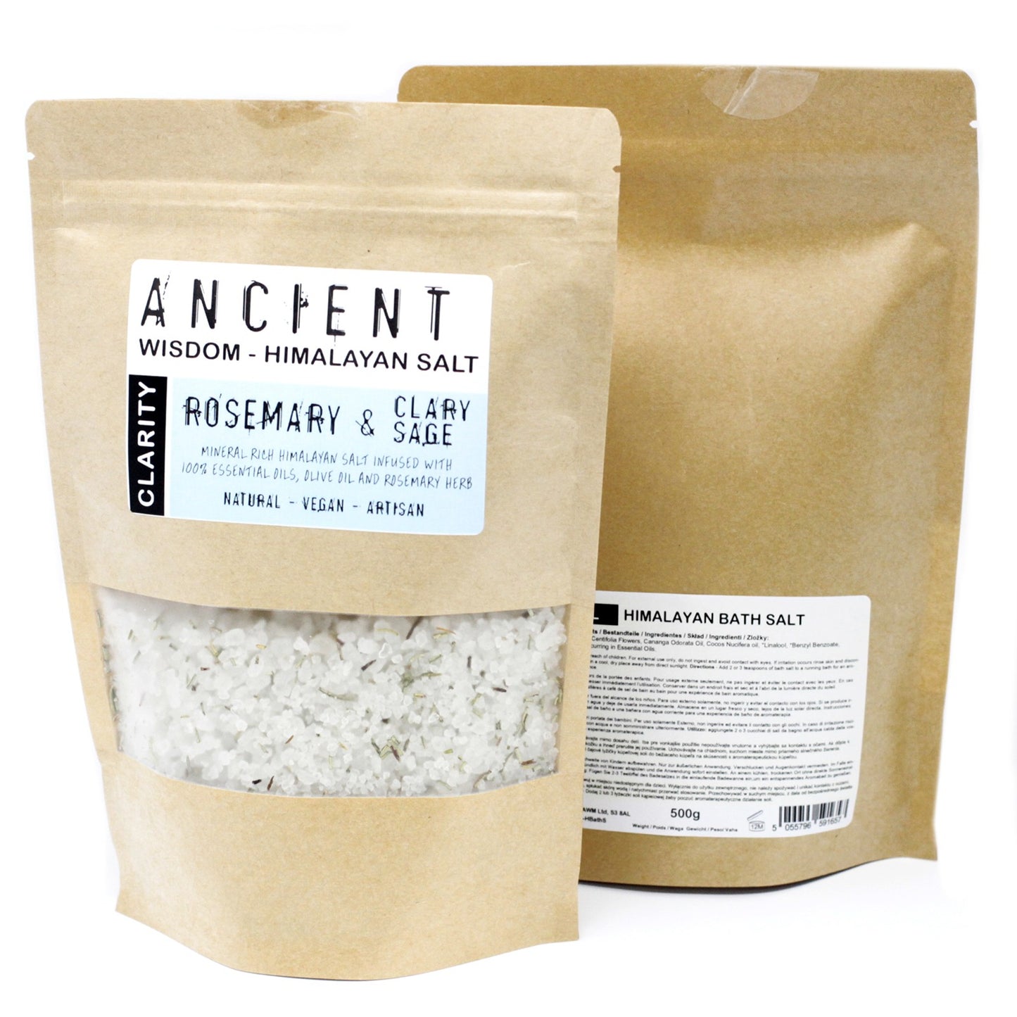 Clarity Himalayan Bath Salt Blend – 500g | Rosemary & Clary Sage Essential Oils with Olive Oil & Dried Rosemary Leaves