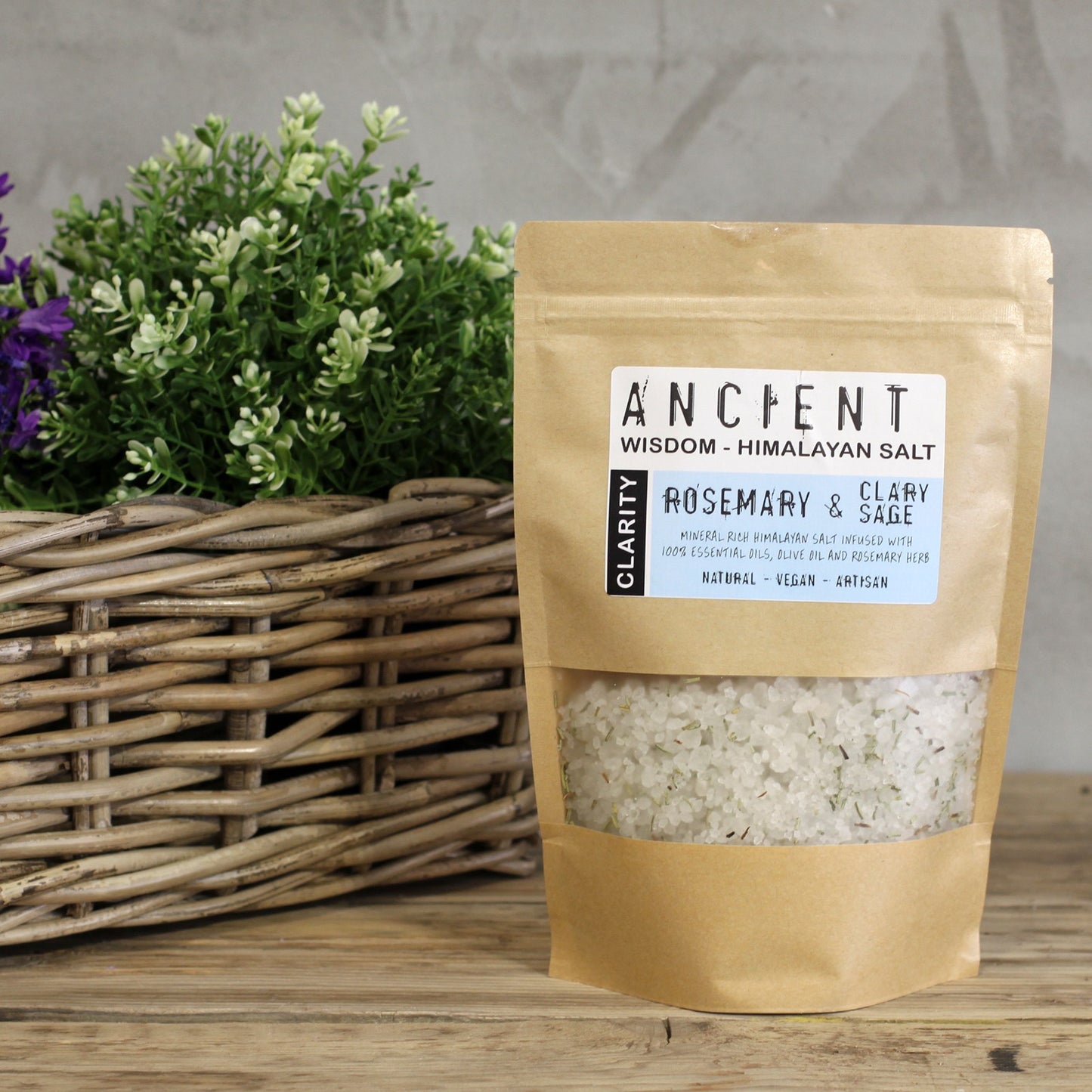 Clarity Himalayan Bath Salt Blend – 500g | Rosemary & Clary Sage Essential Oils with Olive Oil & Dried Rosemary Leaves