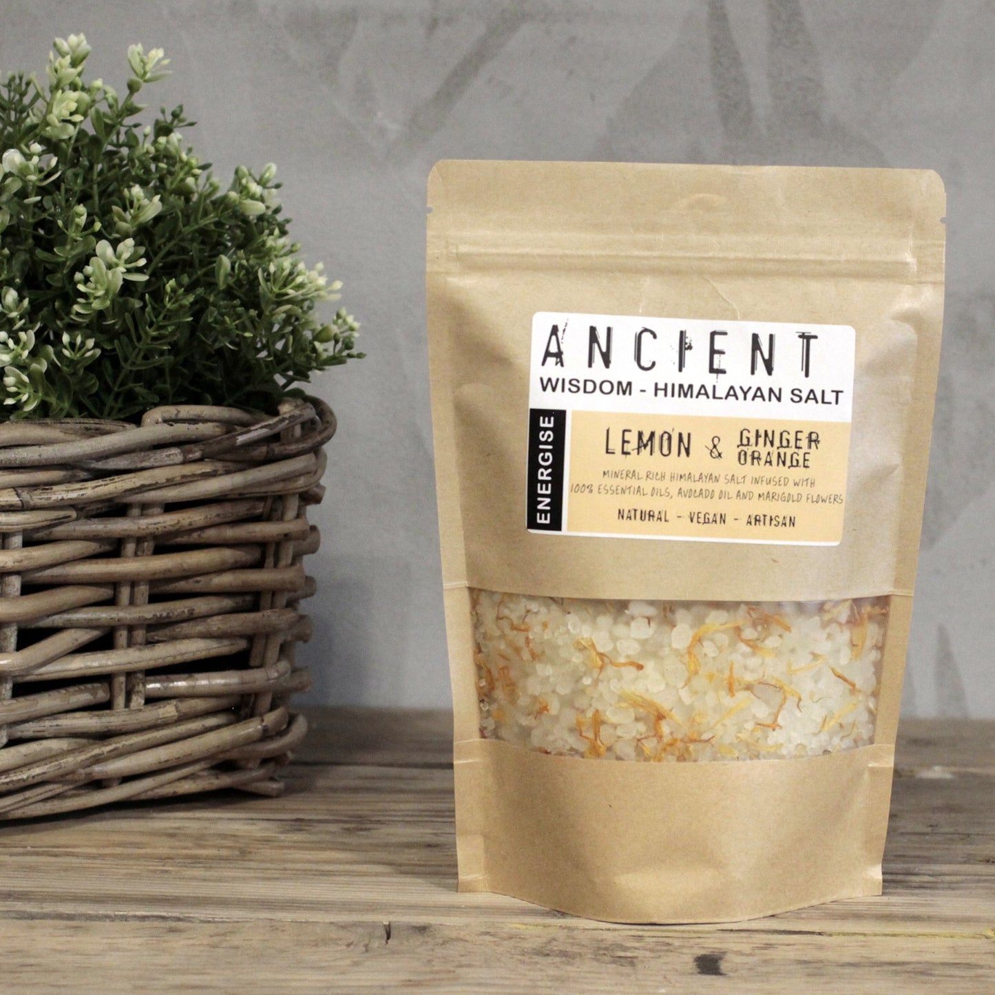 Energise Himalayan Bath Salt Blend – 500g | Lemon, Ginger & Orange Essential Oils with Avocado Oil & Dried Marigold Flowers