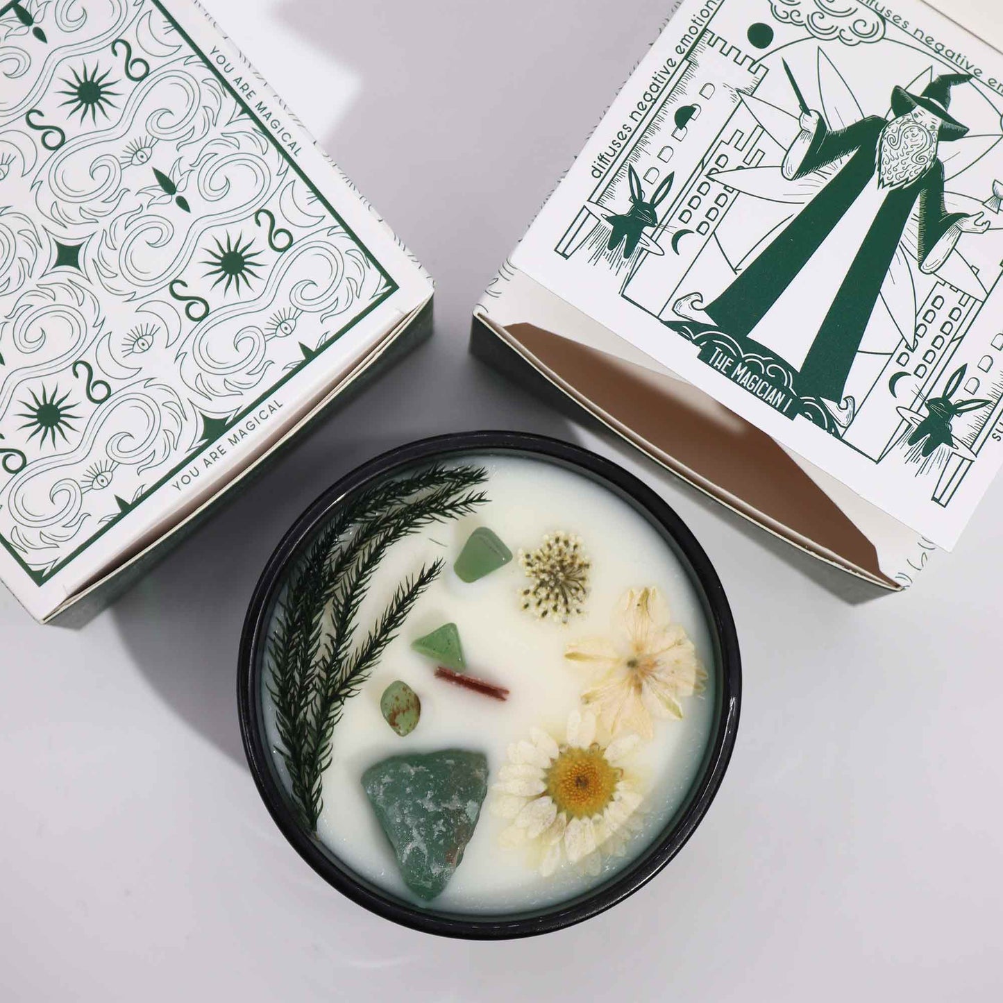 The Magician Hop Hare Crystal Floral Candle – 330g | Enchanted Mint Fragrance with Jade