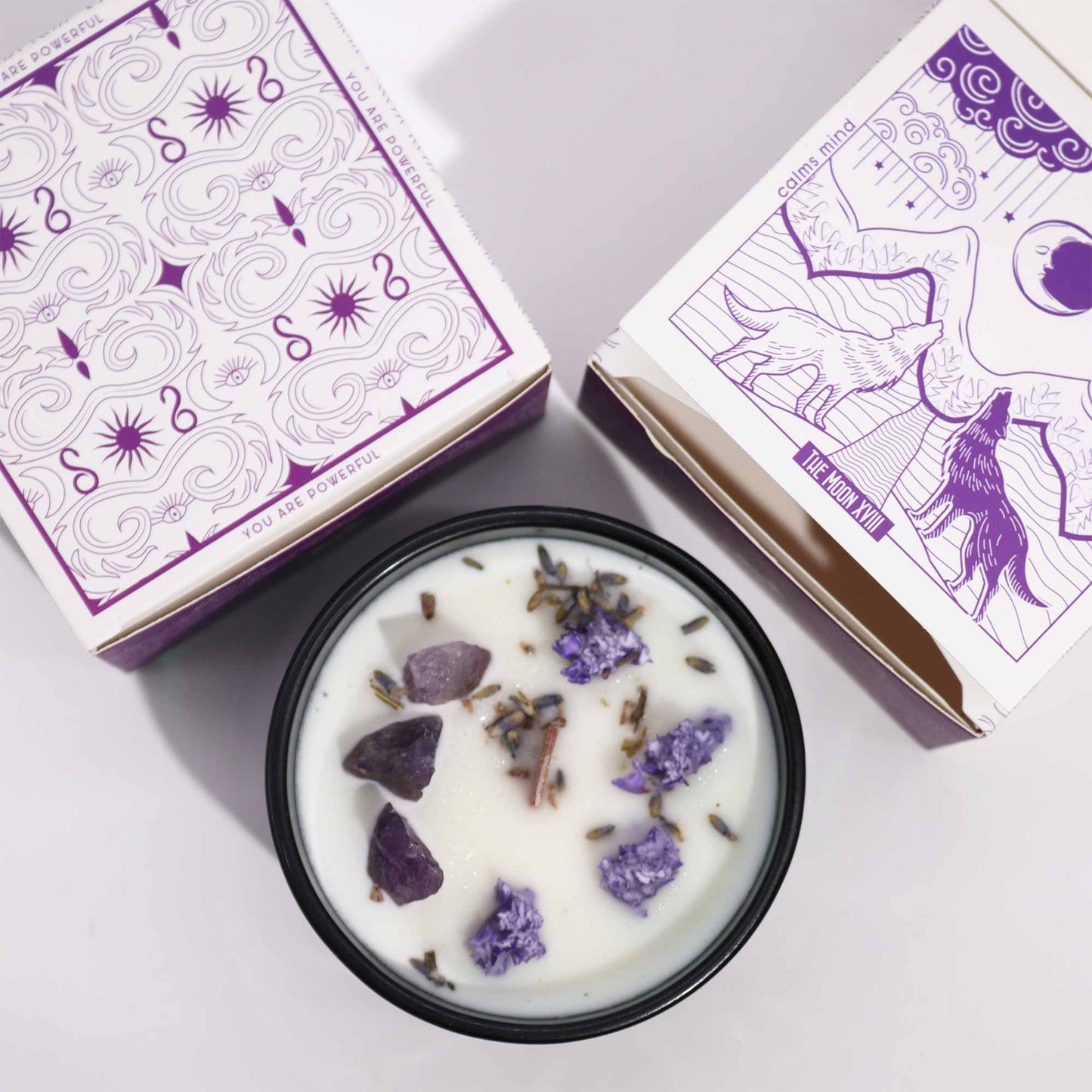 The Moon Hop Hare Crystal Floral Candle – 330g | Lavender Hills Fragrance with Amethyst