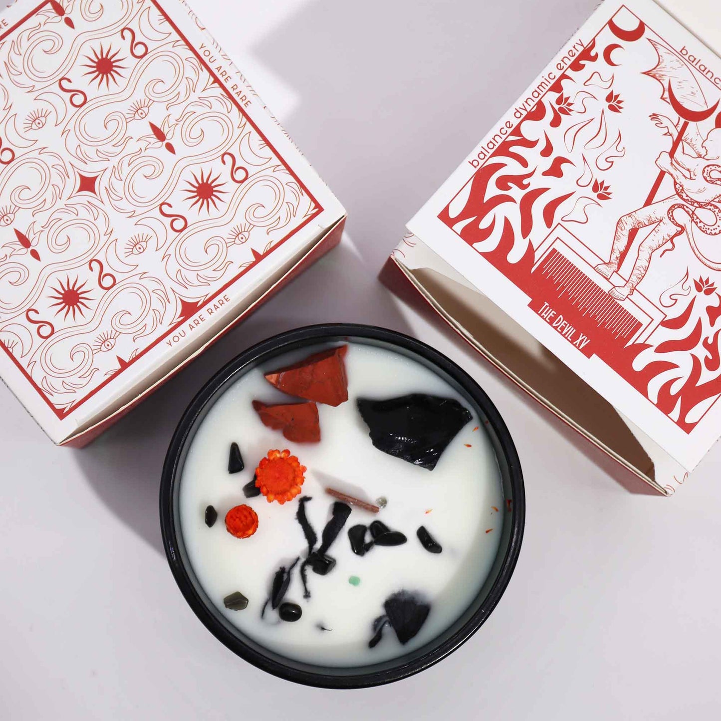 The Devil Hop Hare Crystal Floral Candle – 330g | Blooming Inferno Fragrance with Red Jasper & Black Agate