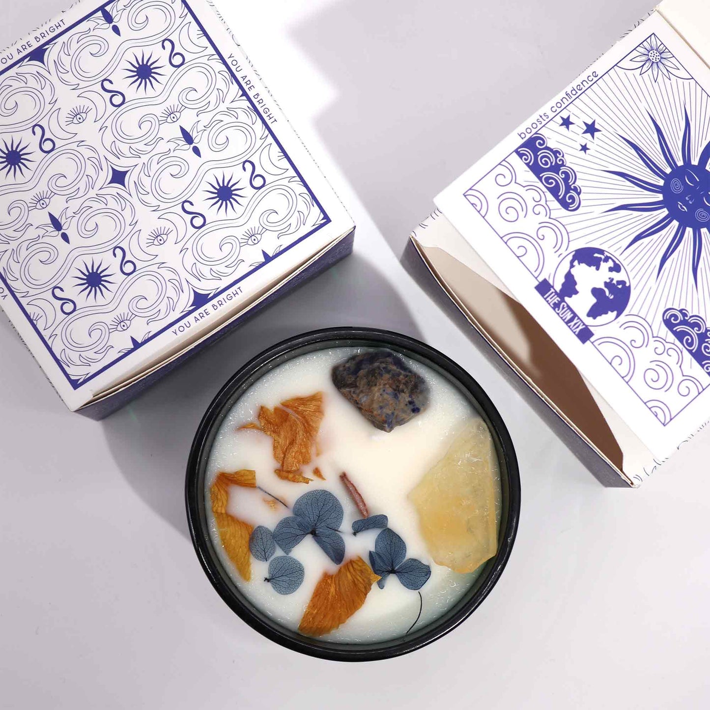 The Sun Hop Hare Crystal Floral Candle – 330g | Lemon Horizon Fragrance with Citrine & Sodalite