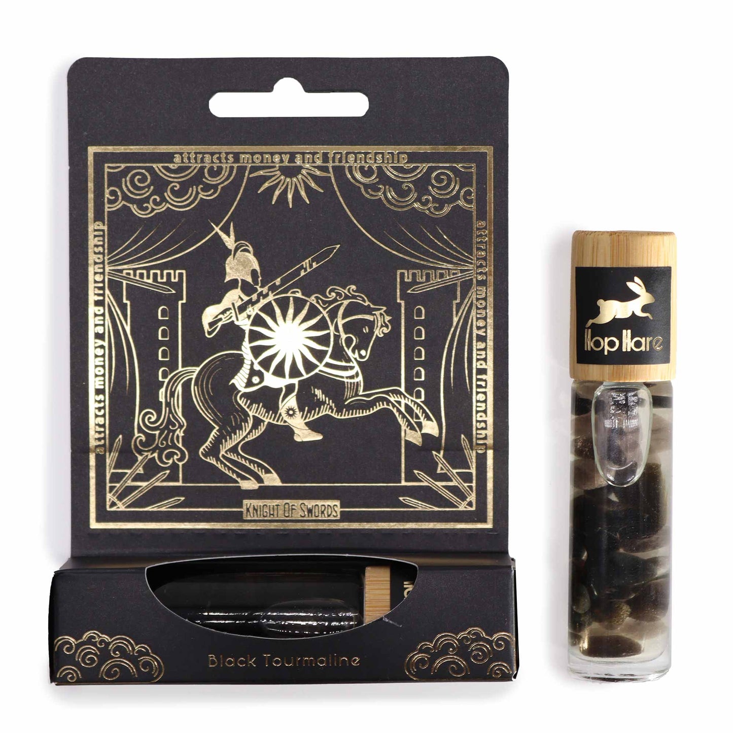 The Knight of Swords – Hope Hare Gemstone Essential Oil Roll On | Black Tourmaline with Cedarwood, Patchouli, Palmarosa, Vetiver & Neroli