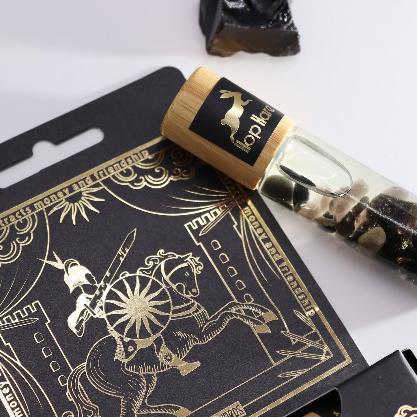 The Knight of Swords – Hope Hare Gemstone Essential Oil Roll On | Black Tourmaline with Cedarwood, Patchouli, Palmarosa, Vetiver & Neroli