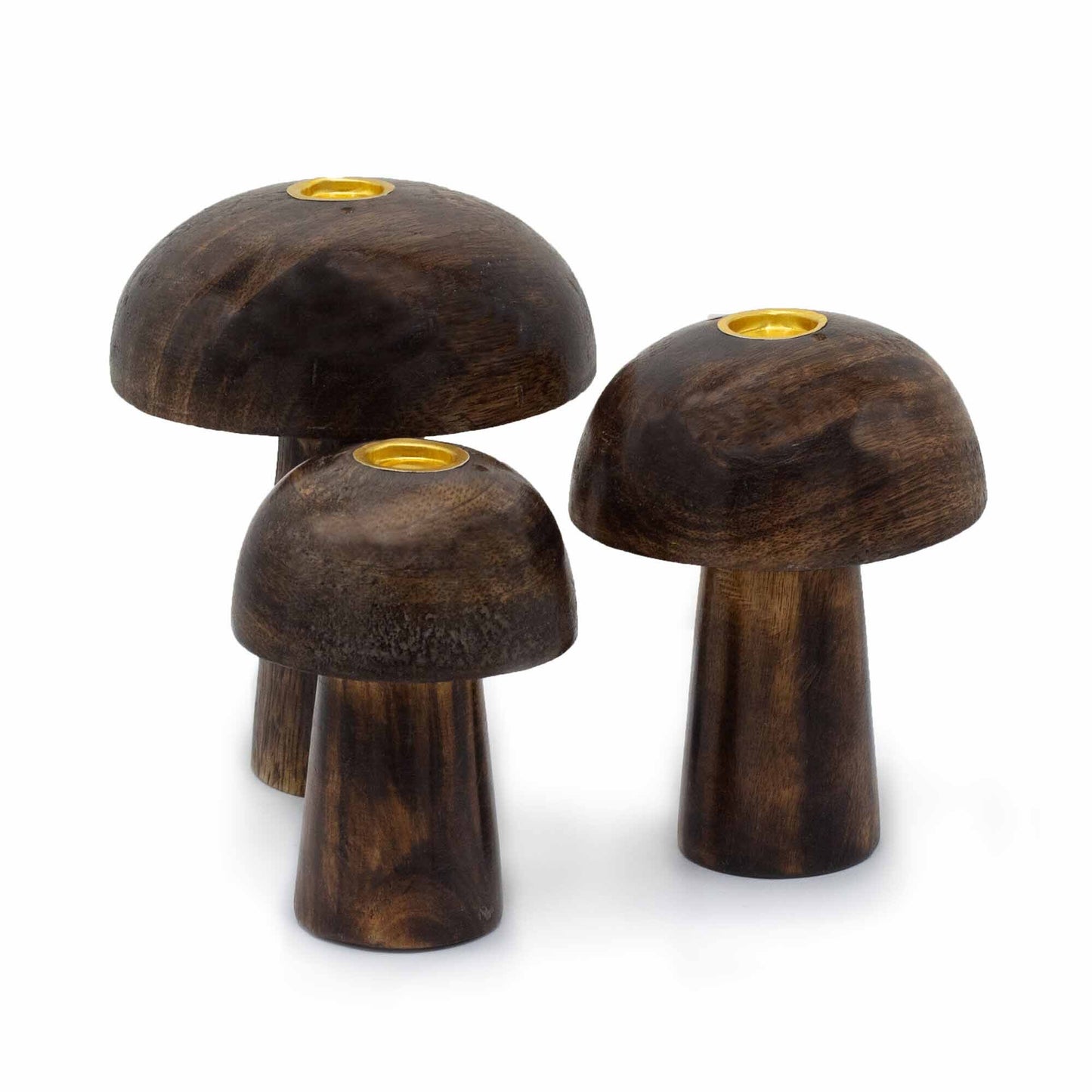 Round Cap Mushroom Incense Holders – Set of 3 | Handcrafted Mango Wood