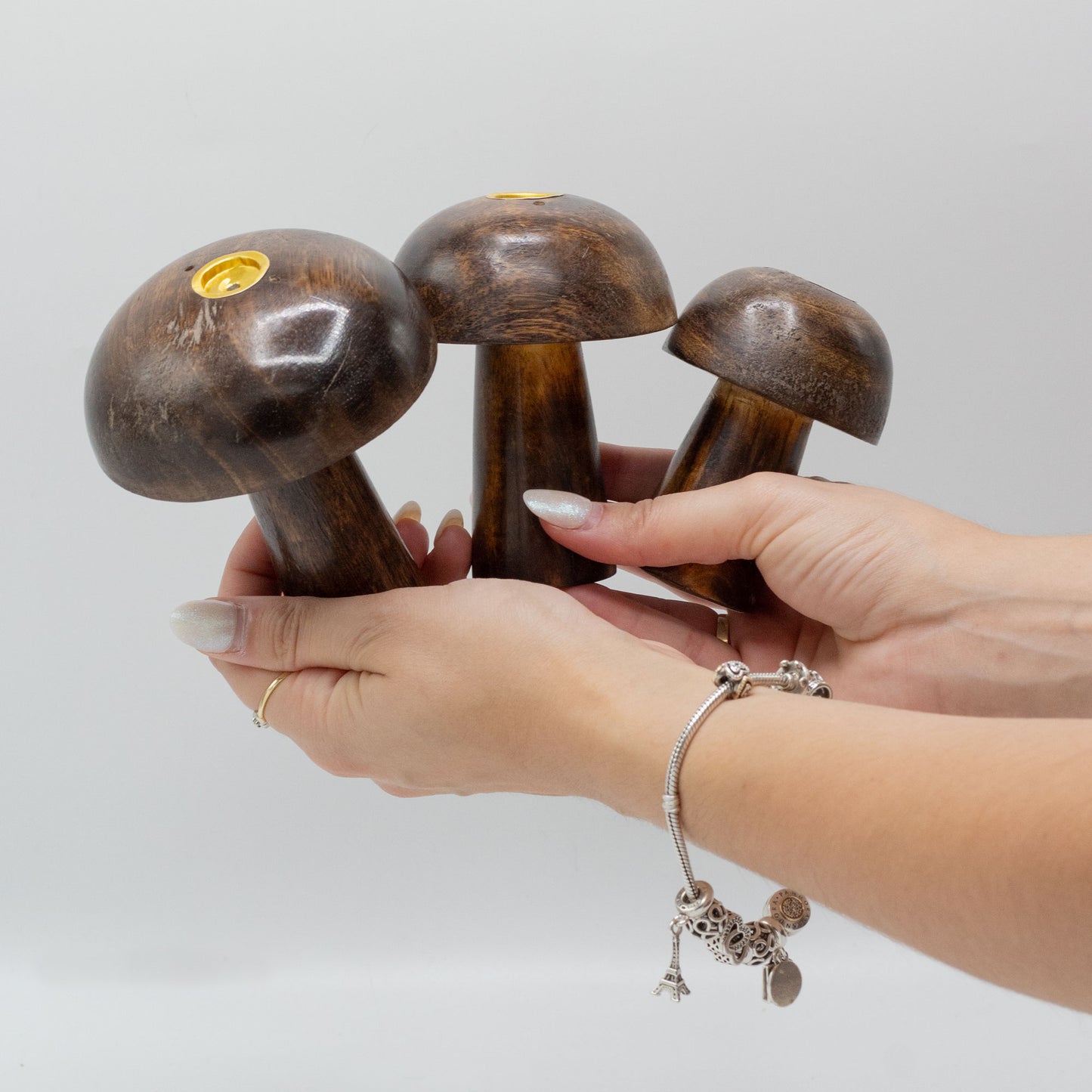 Round Cap Mushroom Incense Holders – Set of 3 | Handcrafted Mango Wood