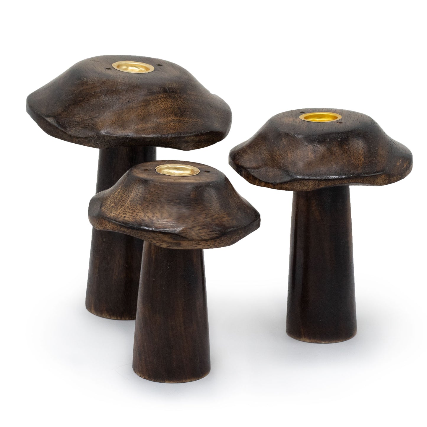 Flat Cap Mushroom Incense Holders – Set of 3 | Handcrafted Mango Wood