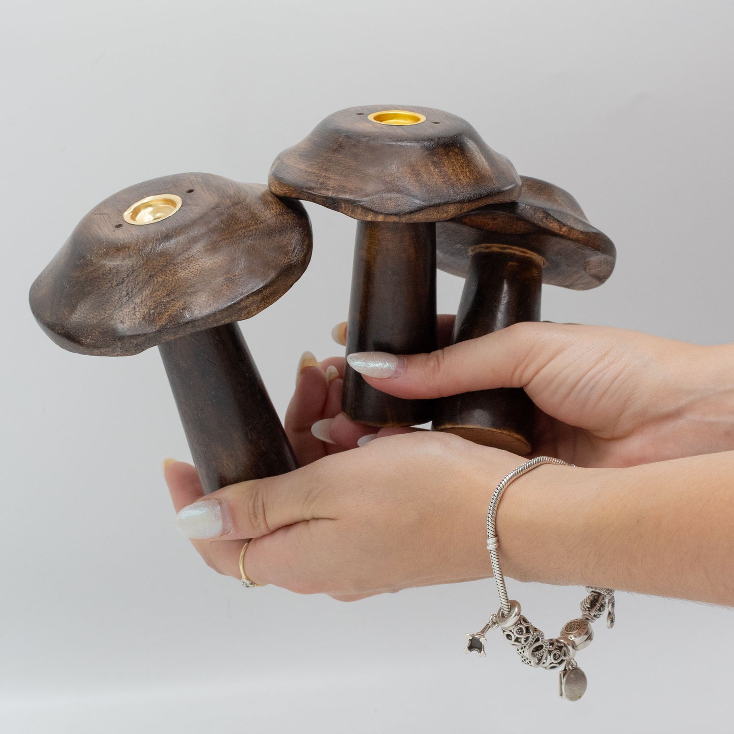 Flat Cap Mushroom Incense Holders – Set of 3 | Handcrafted Mango Wood