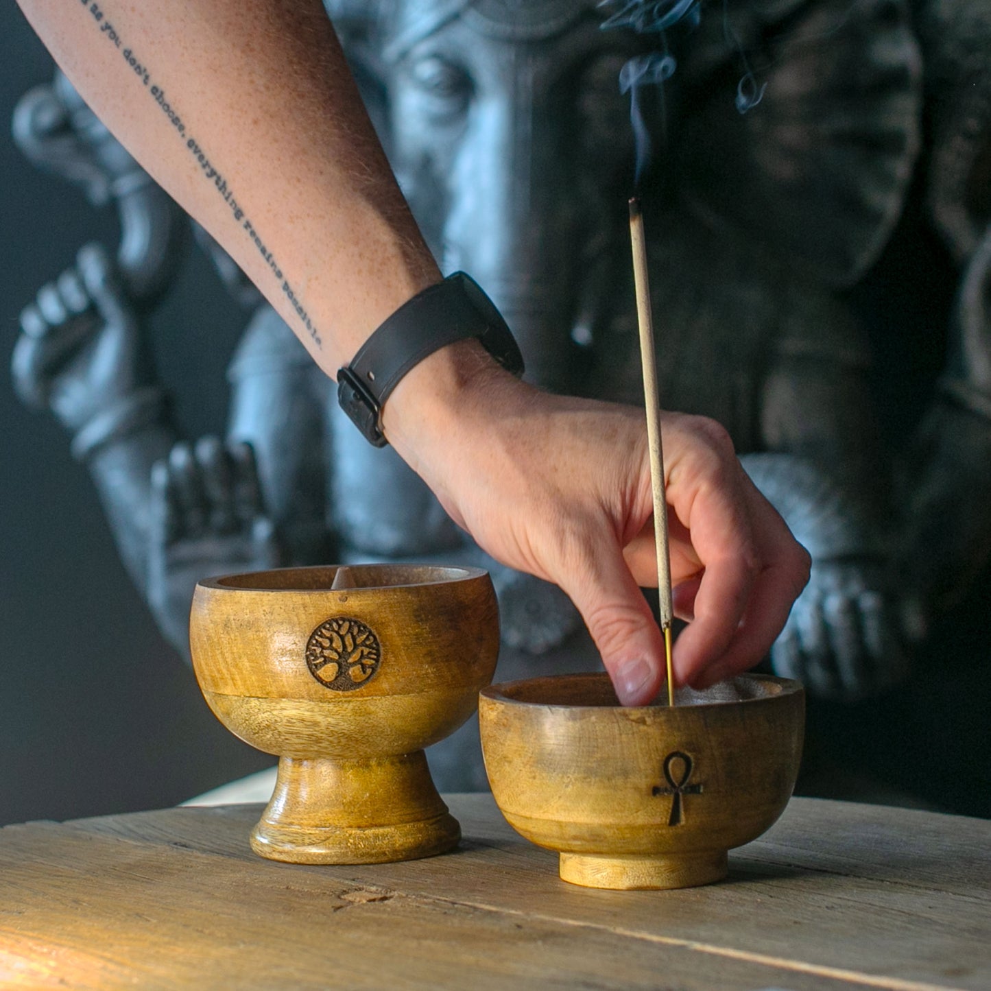 Mango Wood Chalice Incense Holder – Tree of Life | Incense Stick & Cone Holder