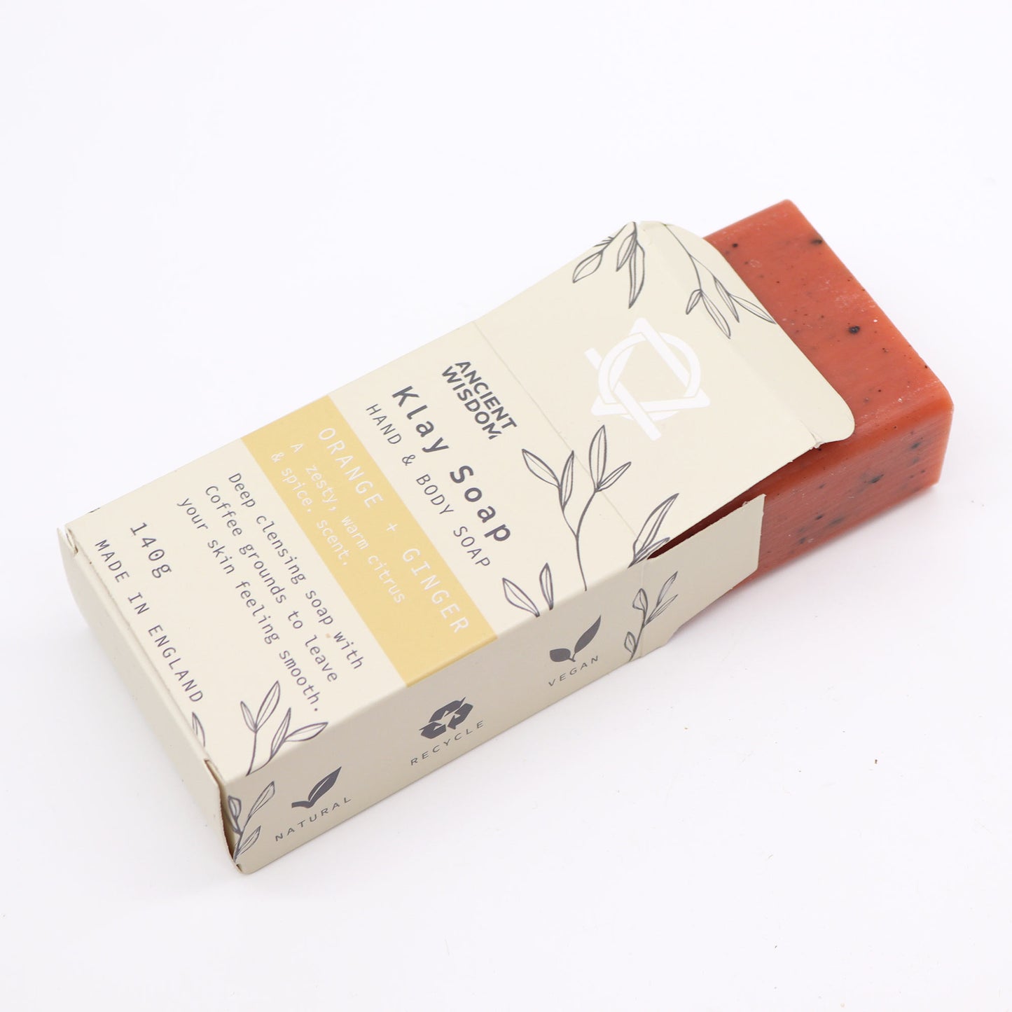 Klay Soap Bar – Orange & Ginger | Yellow Clay + Coffee Grounds