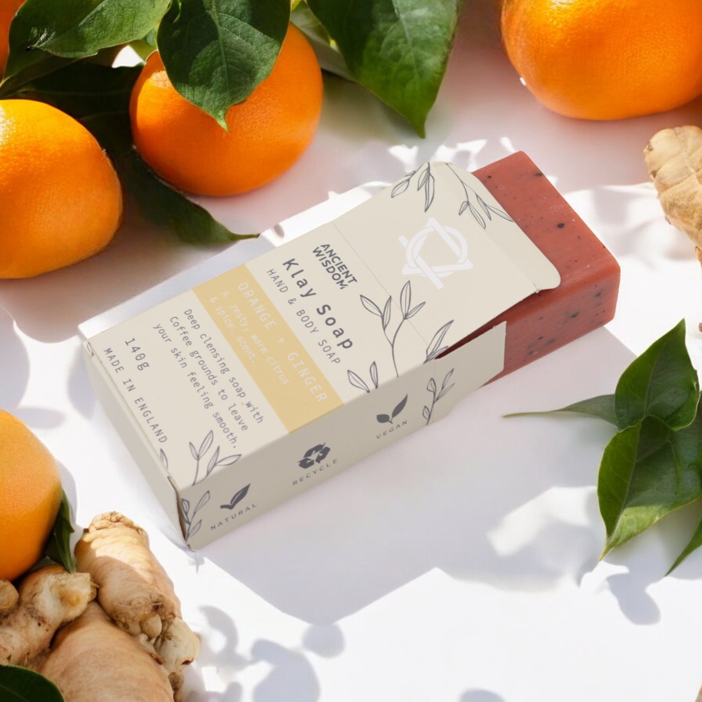 Klay Soap Bar – Orange & Ginger | Yellow Clay + Coffee Grounds