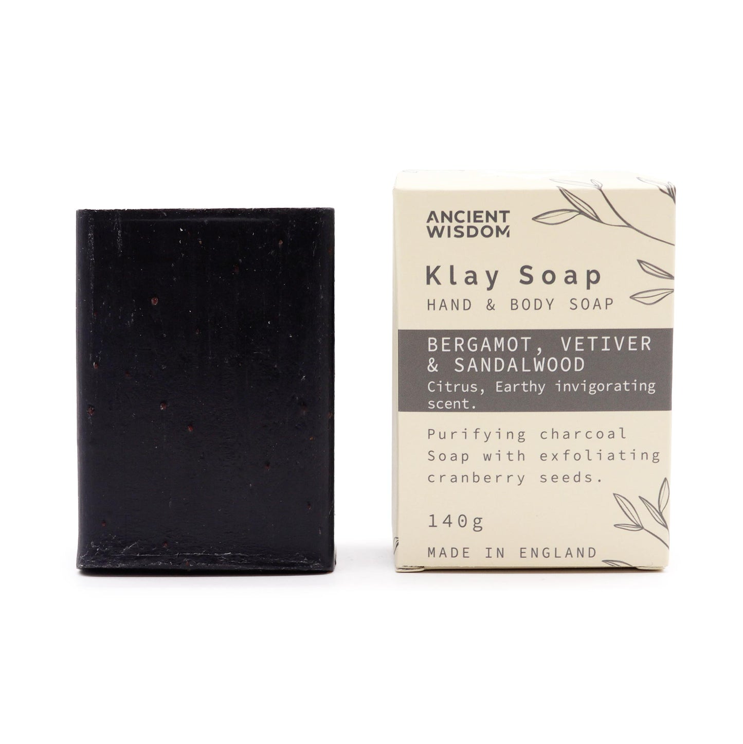 Klay Soap Bar – Bergamot, Vetiver & Sandalwood | Fuller's Earth + Activated Charcoal