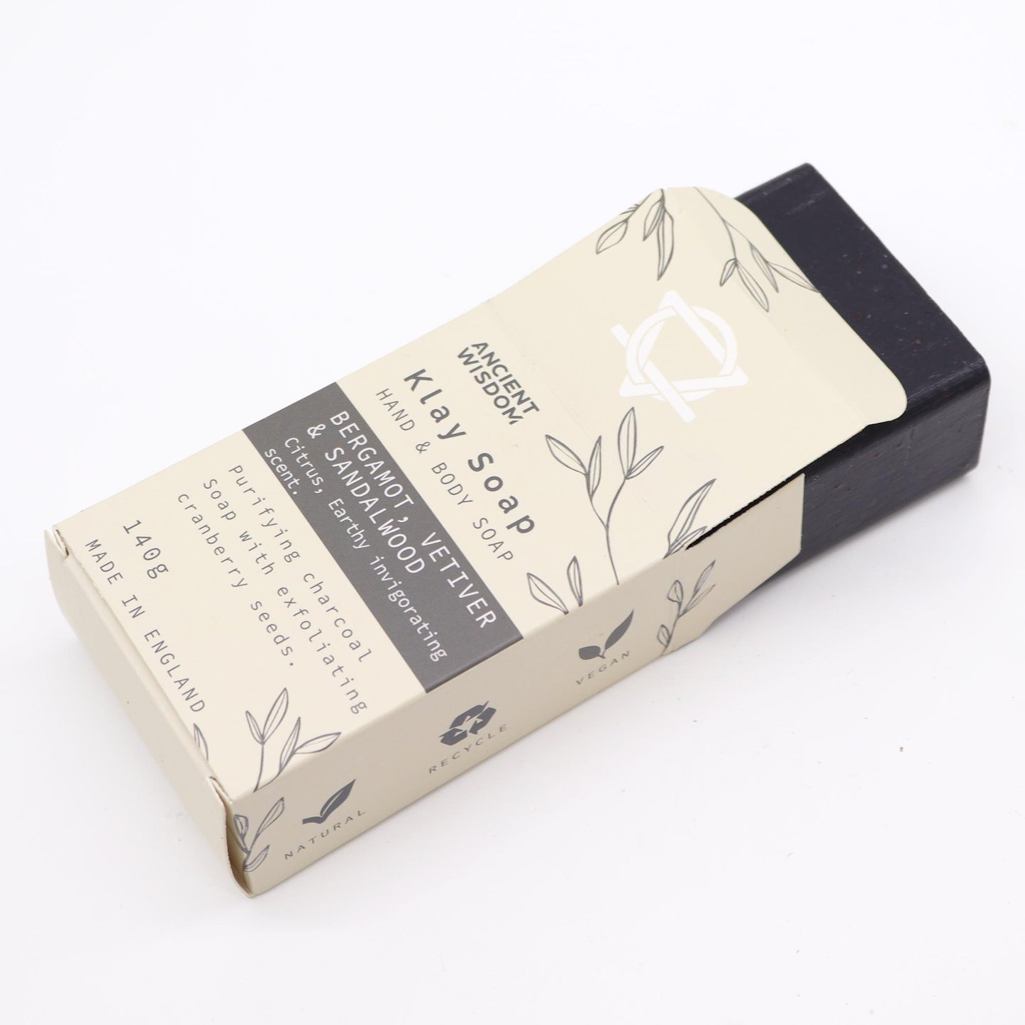 Klay Soap Bar – Bergamot, Vetiver & Sandalwood | Fuller's Earth + Activated Charcoal