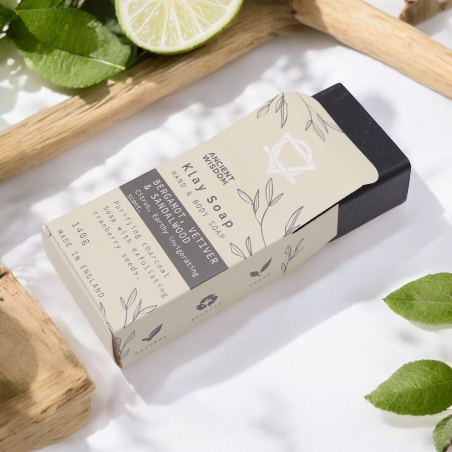 Klay Soap Bar – Bergamot, Vetiver & Sandalwood | Fuller's Earth + Activated Charcoal