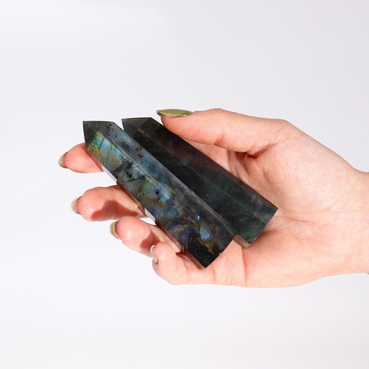 Labradorite Obelisk – 100×28mm | Polished Stone Display Piece