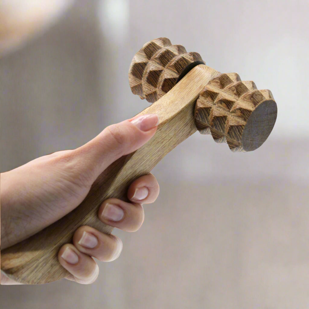 Ribbed Hand Roller – Deep Tissue Wooden Massager | Redwood