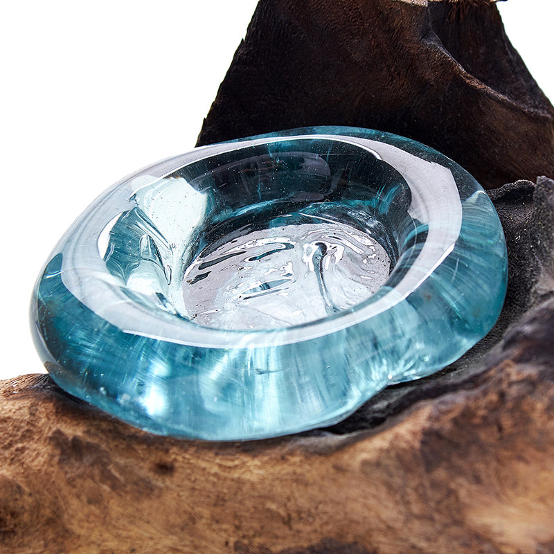 Molten Glass on Gamal Wood Candle Holder – Single Holder | Handmade in Bali with Recycled Glass