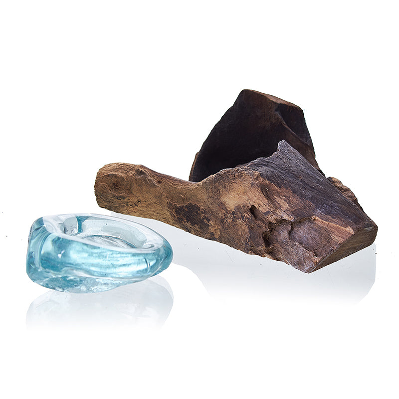 Molten Glass on Gamal Wood Candle Holder – Single Holder | Handmade in Bali with Recycled Glass