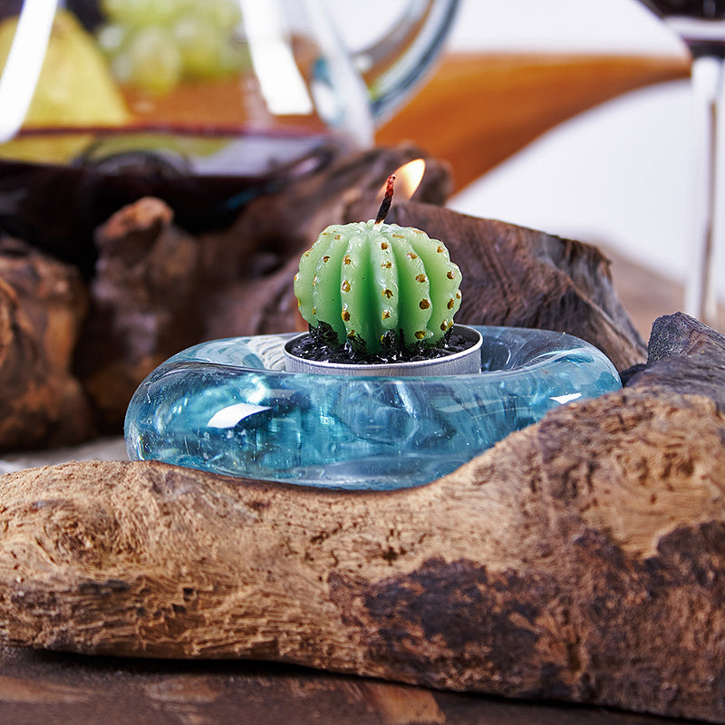 Molten Glass on Gamal Wood Candle Holder – Single Holder | Handmade in Bali with Recycled Glass