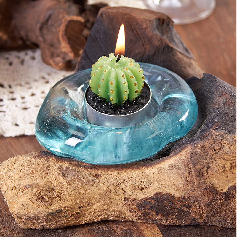 Molten Glass on Gamal Wood Candle Holder – Single Holder | Handmade in Bali with Recycled Glass