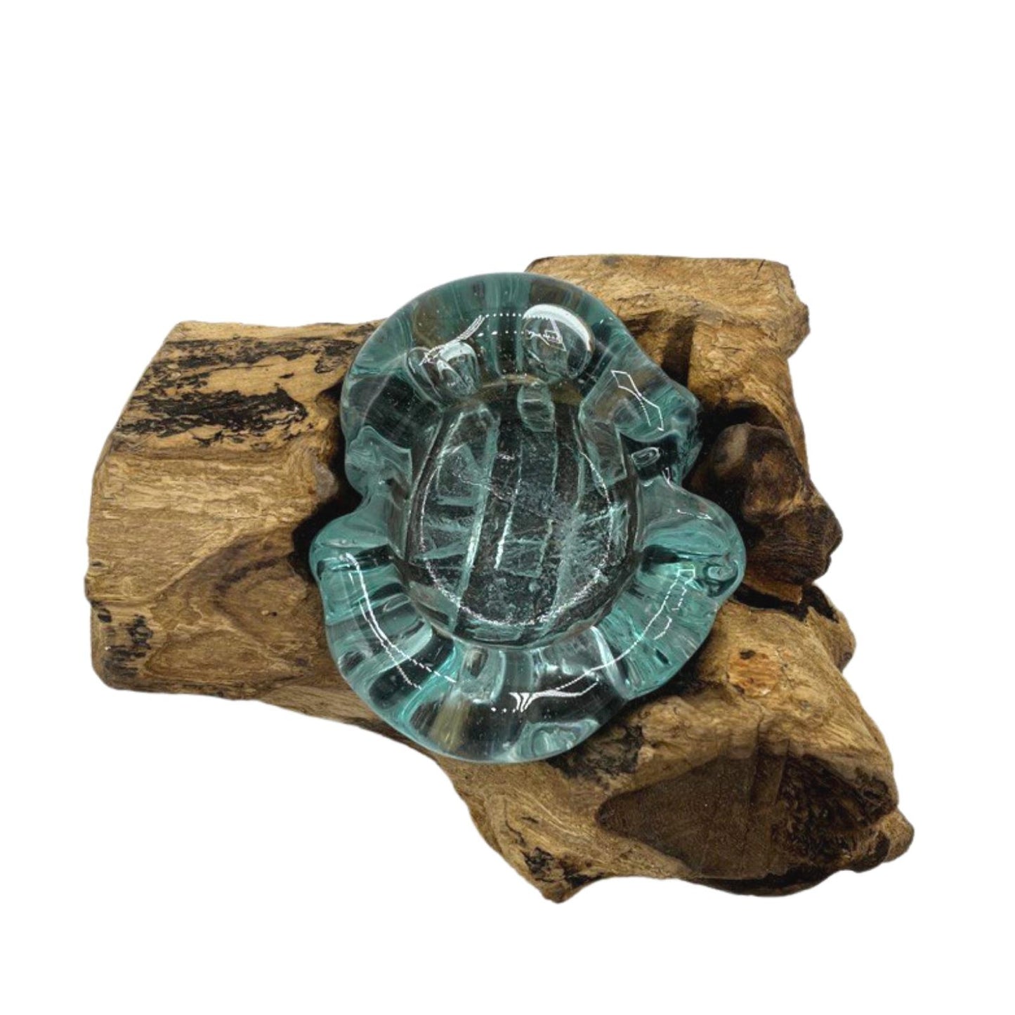Molten Glass on Gamal Wood Candle Holder – Small Single Holder | Handmade in Bali with Recycled Glass