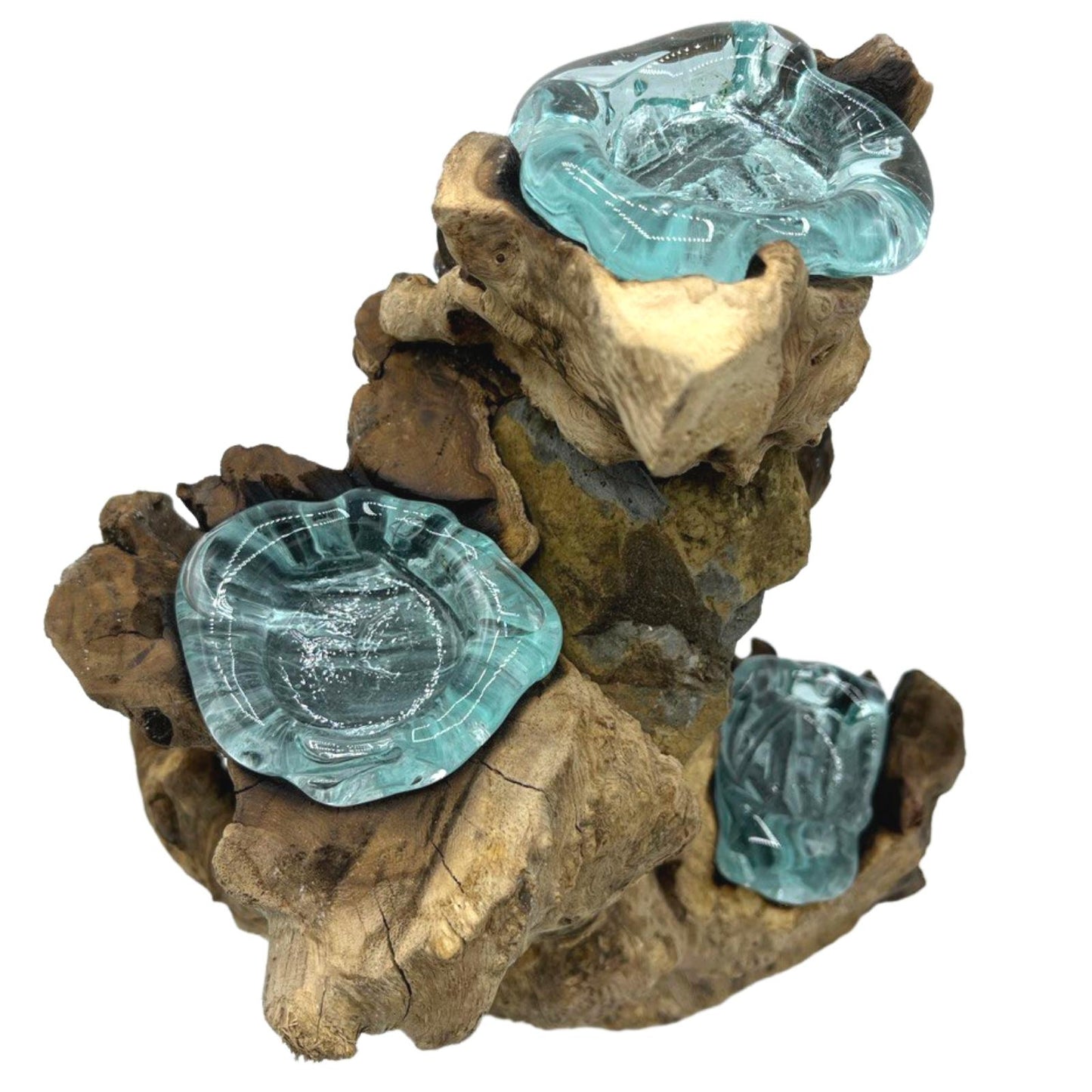 Molten Glass on Gamal Wood Candle Holder – Triple Holder | Handmade in Bali with Recycled Glass