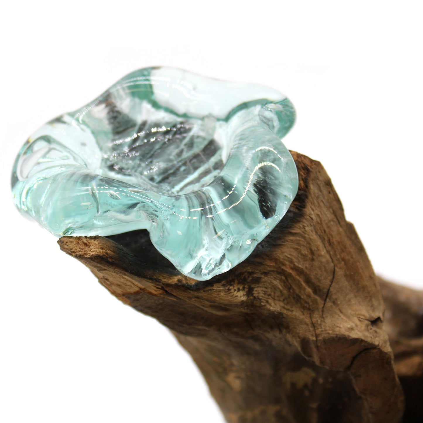 Molten Glass on Gamal Wood Candle Holder – Triple Holder | Handmade in Bali with Recycled Glass