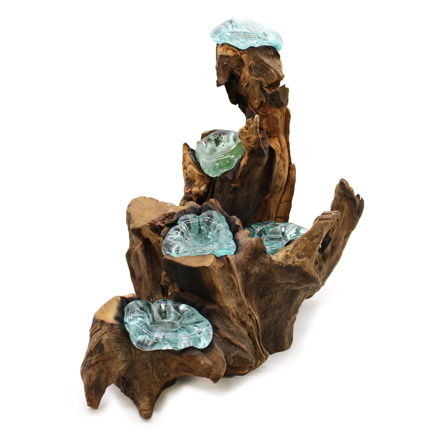 Molten Glass on Gamal Wood Candle Holder – Five Holder | Handmade in Bali with Recycled Glass