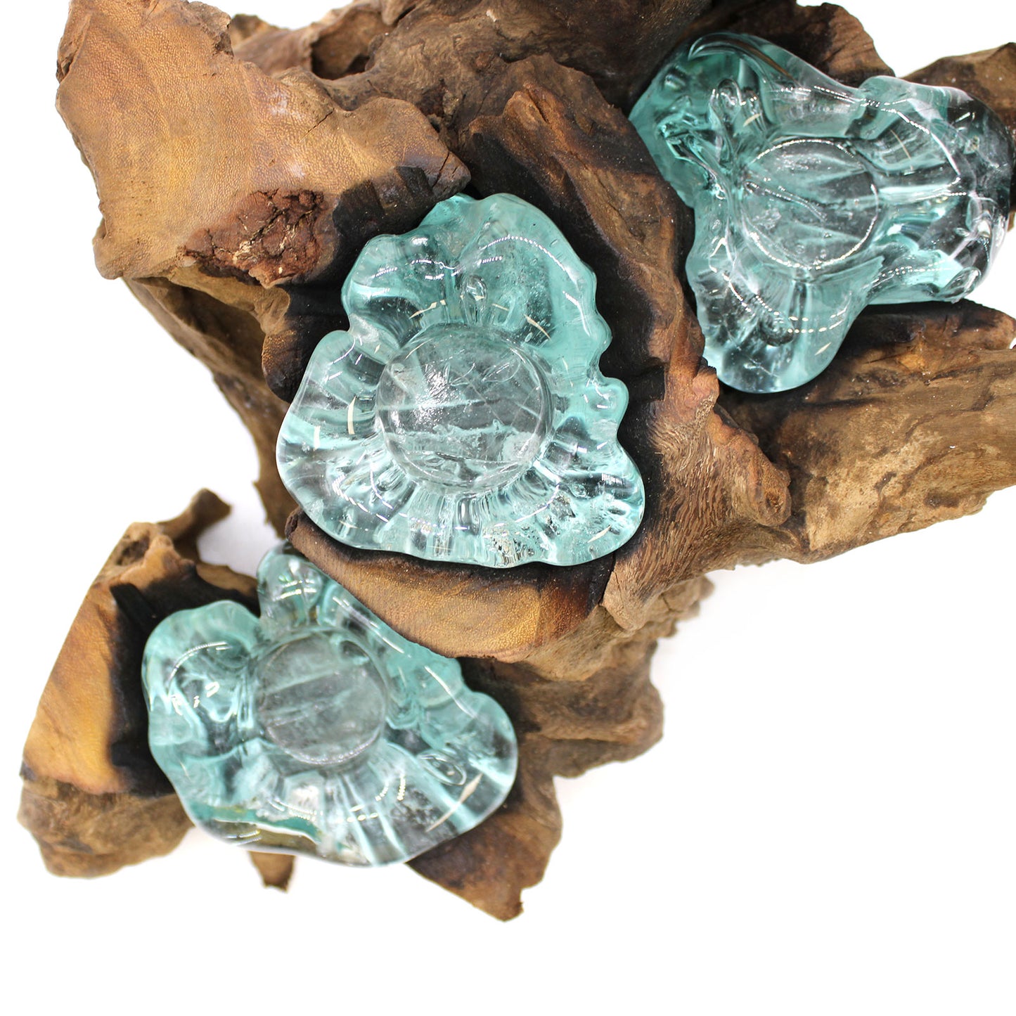 Molten Glass on Gamal Wood Candle Holder – Five Holder | Handmade in Bali with Recycled Glass