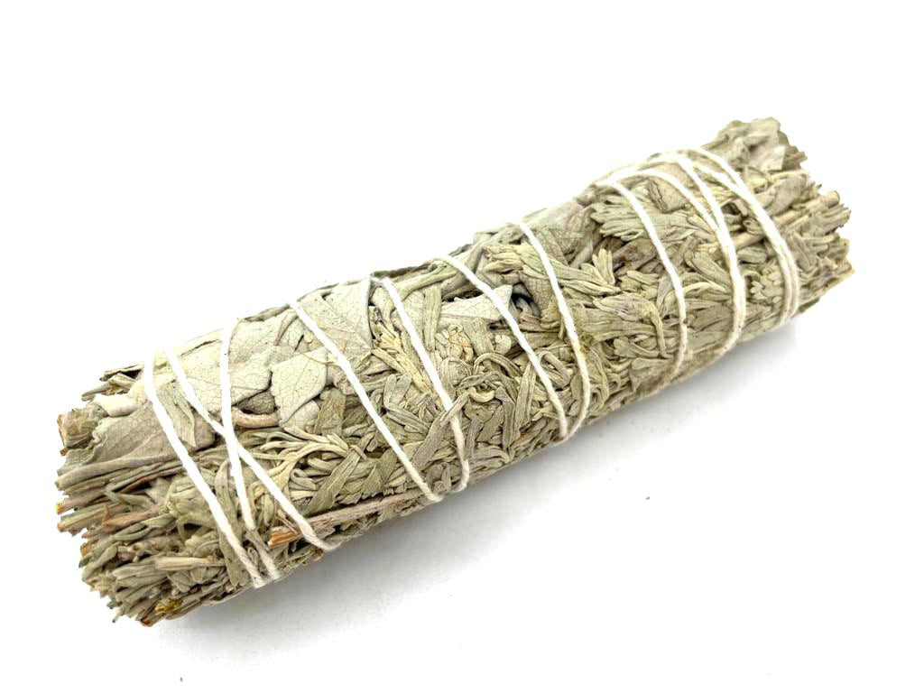 White Sage & Blue Sage Smudge Stick – 10cm | Calming & Clearing Ritual Blend