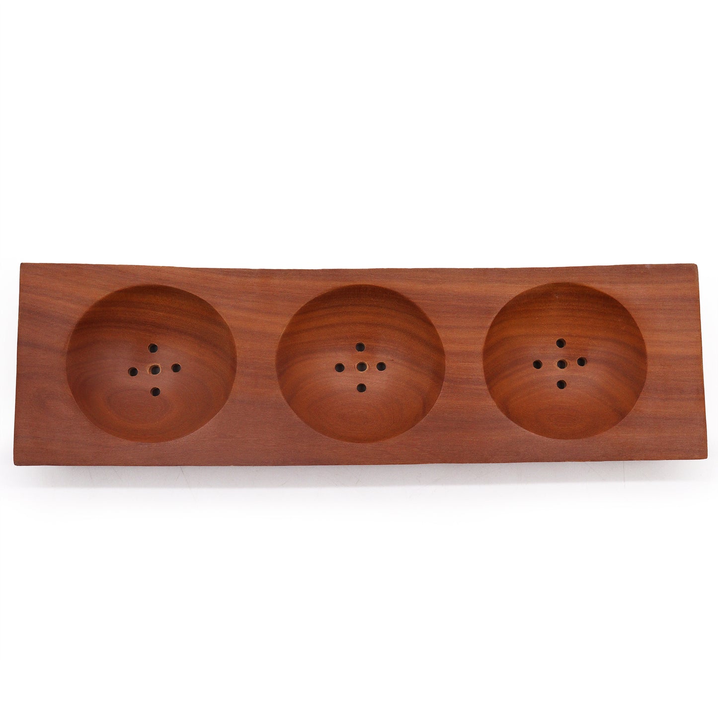 Mahogany Wood Soap Dish – Three Bay | Sustainable Wood with Natural Grain